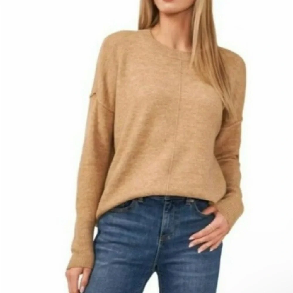 Vince Camuto Women’s Tan Pullover Crewneck Oversized Sweater in Latte Heather M - Picture 2 of 6